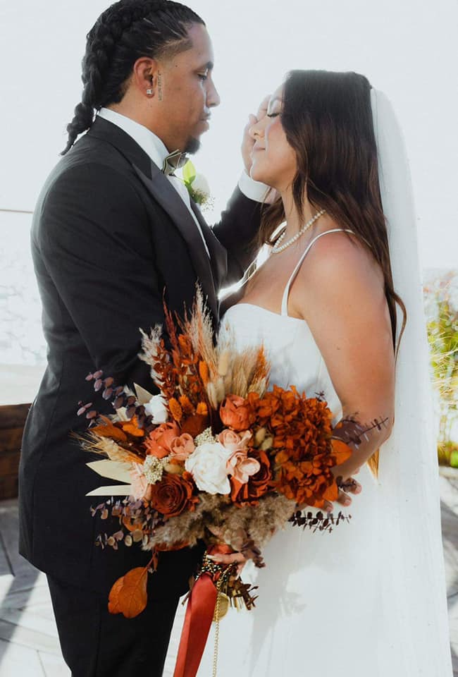 Gorgeous bridal bouquet showcasing a blend of lively and colorful blooms