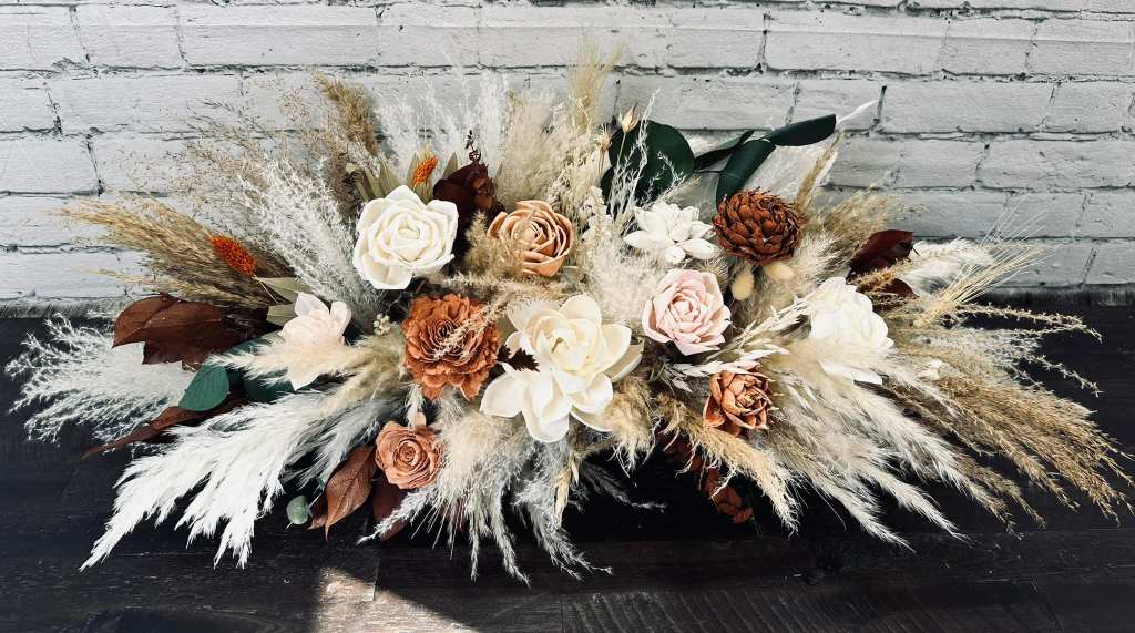 Stunning blue flowers arrangement, featuring sola wooden blooms